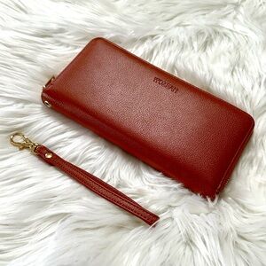 Brown Vegan Leather Wallet with Wrist Strap